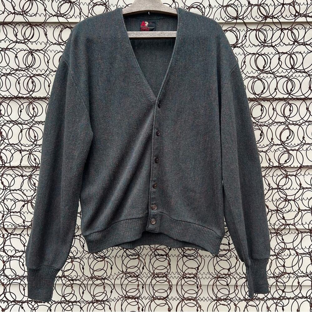 Vintage Arnold Palmer olive maroon variegated knit cardigan sweater Robert Bruce